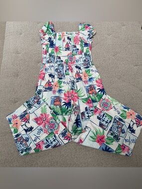 EUC GYMBOREE SMOCKED SLEEVELESS POSTCARD VACATION ROMPER SIZE 8